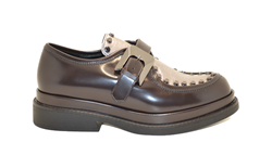 DERBY Upla Boda MONO FIBBIA IN PELLE TESTA DI MORO CON INSERTO IN LAMINATO ARGENTATO E BORCHIE 